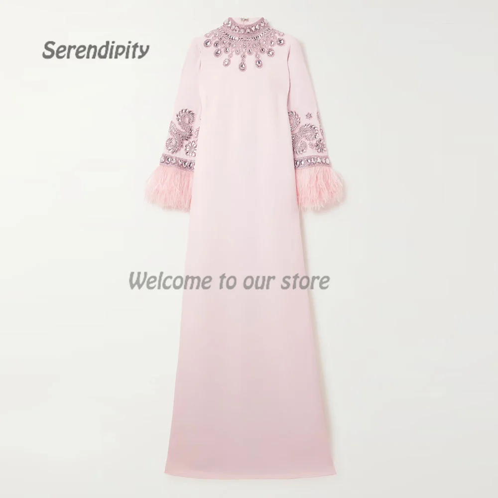 Serendipity High Neck Evening Dress فساتين سهرة Elegant A-Line Fashion Crystal Feathers Christmas Cocktail Prom Gown For Women