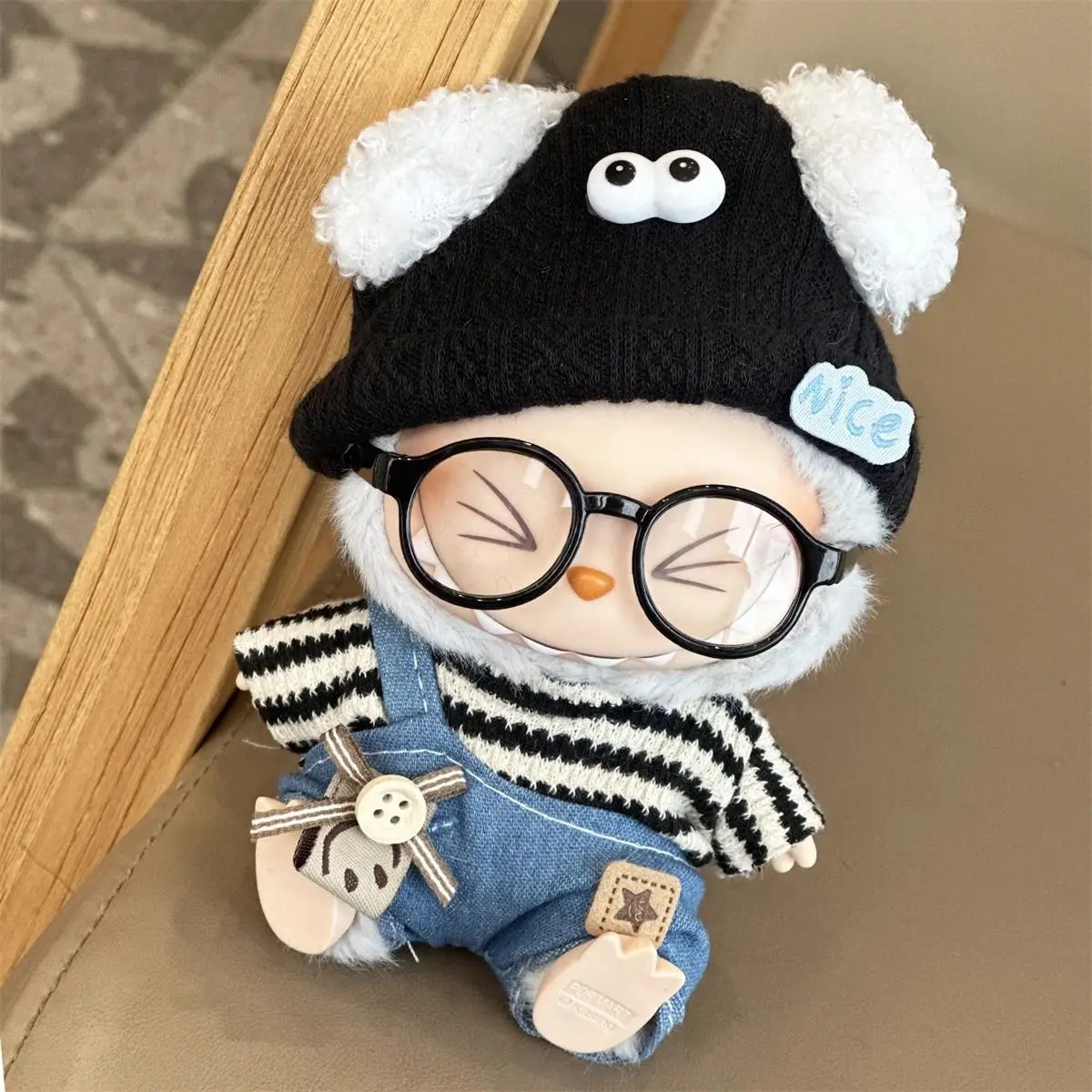 

Suitable for 17cm Labubu V1 V2 Doll Clothes Black and White Stripes Set Cartoon Cute DIY Dress Up Doll Children's Toy Gift