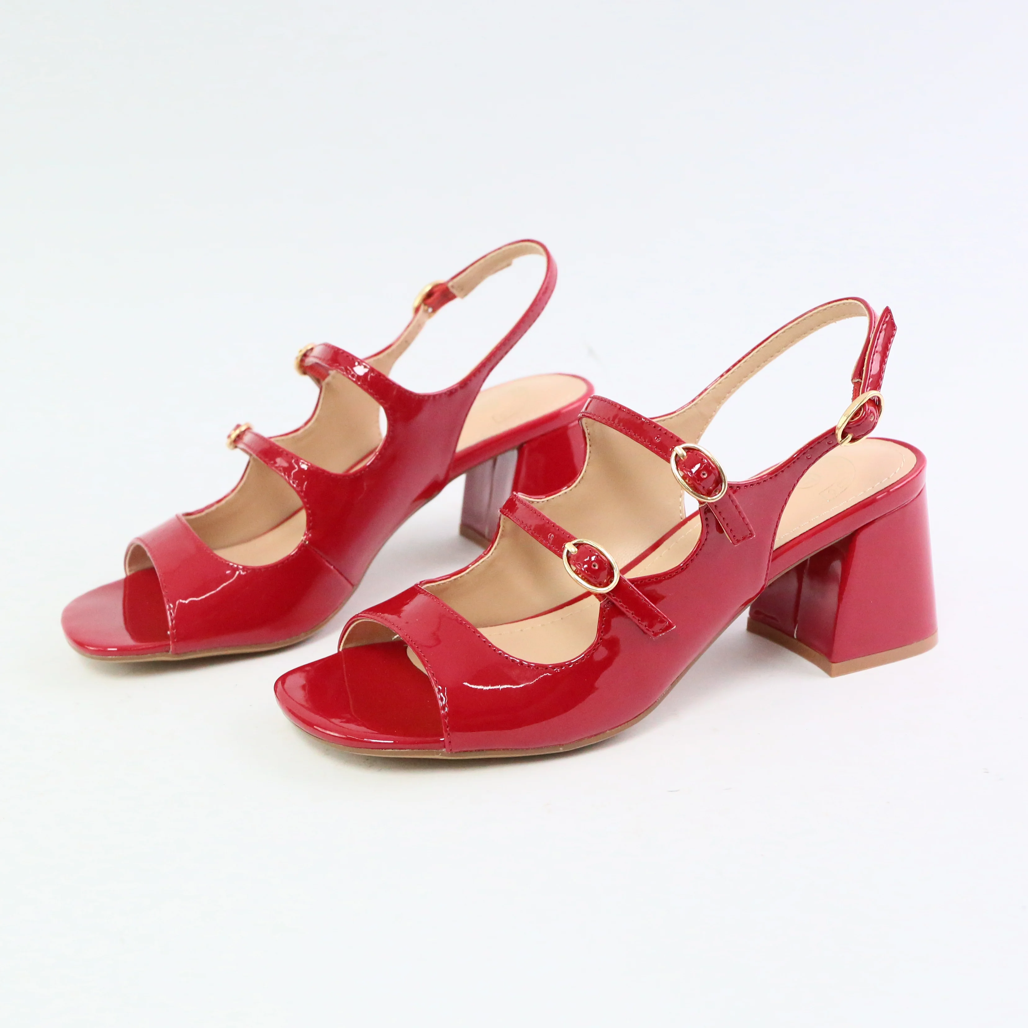 

European and American Style Glossy Chunky Heel Sandals, Single Strap Peep-Toe High Heels, Retro Mary Jane Sandals