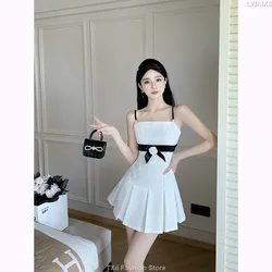 Sweet White Party Dress Sexy 3D Camellia Slim Short Dresses Summer New Removable Straps  White Club Outfits for Women Vestidos