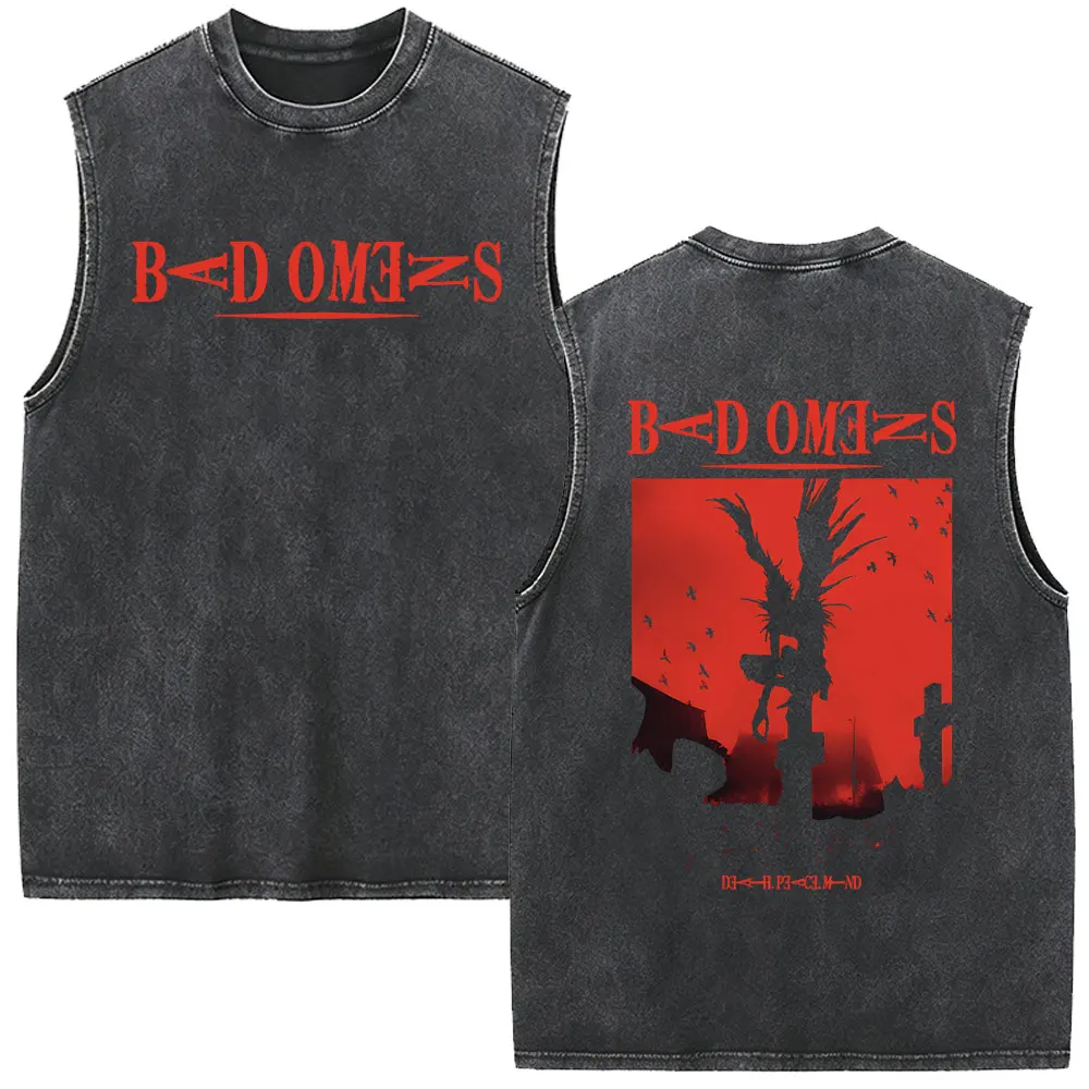 Metal Rock Band Bad Omens Anime Cartoon Vintage Washed Tank Tops Men Women Retro Punk Gothic Sleeveless Vest T-shirt Streetwear