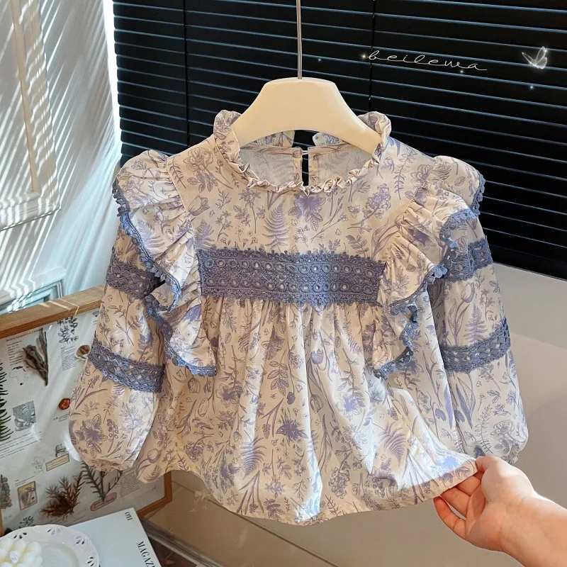 

New Girls' Spring and Autumn Pure Cotton Korean Long Sleeved Shirt Baby Girl Casual Shirt Top Temperament
