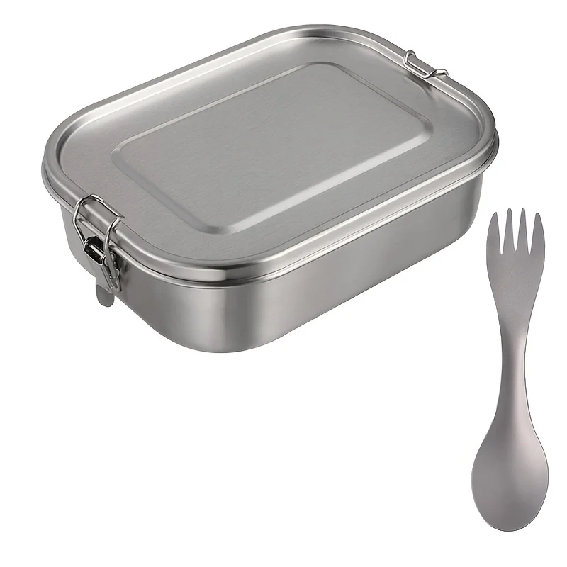 Camping Outdoor Tableware Set Portable Stainless Steel Tin Bowl 2 in 1 Titanium Fork Spoon Mini Nonstick Cutlery Picnic Supplies