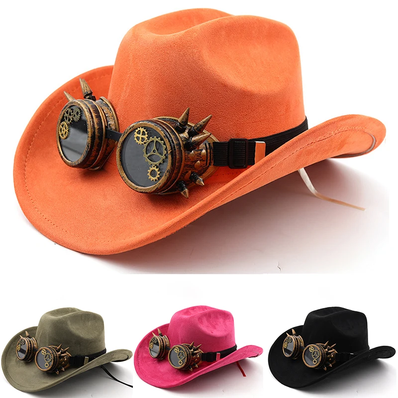 

Trendy Vintage Steampunk Cowboy Caps Spiked Goggles Halloween Carnival Men Women Party Cosplay Costume Hats Suede Cowboy Hatss