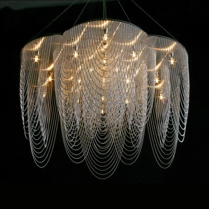 Modern Luxury Pendant Lights Living Room Silver Tassel Hanging Lamp Villa Foyer LED Lighting Fixture Living Room Restaurant Cafe