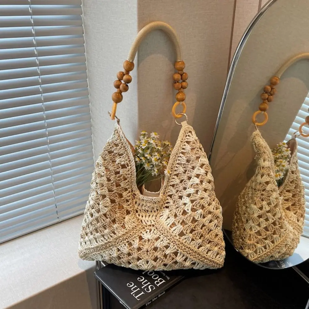 

Simple Hollow Out Straw Woven Bag Beach Handbag Tote Bag Bohemian Beach Bag Bucket Bag Large Capacity Hollow Shoulder Bag Girls