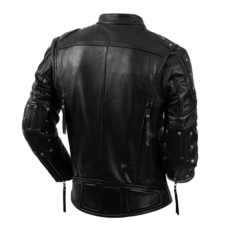 Protective Motorcycle Clothing Cowhide Leather Men's Riding Calfskin Jacket Biker Coat Men