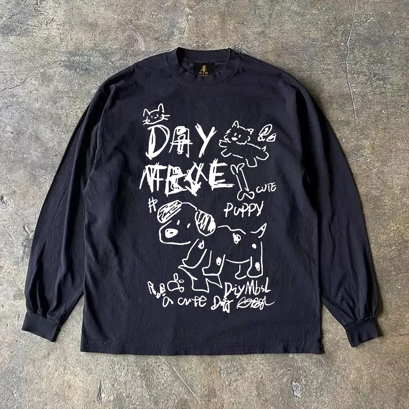 Long Sleeve 310 Pure Cotton Double Thread T-Shirt Unisex American Style Printed Casual Top for Men And Women