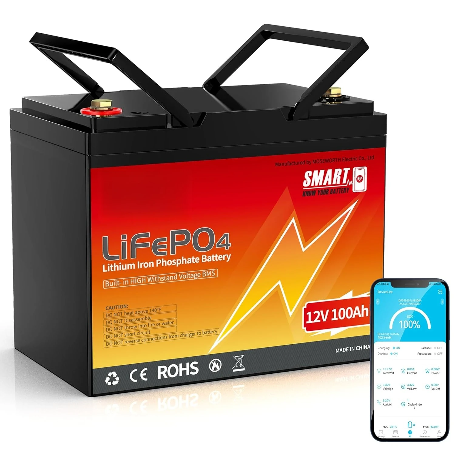 

Литиевая батарея LiFePO4 12В 100Ач с Bluetooth, встроенной BMS, защитой от низких температур, 5000+ циклов, класс А, на заказ