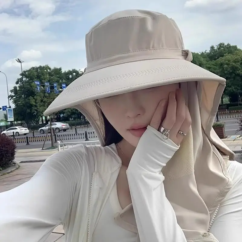 

Women's Summer Outdoor Sun Hat UV Protection Full-Round Ne Face Covering Breathable Casual Sle round Top Big Brim Hat