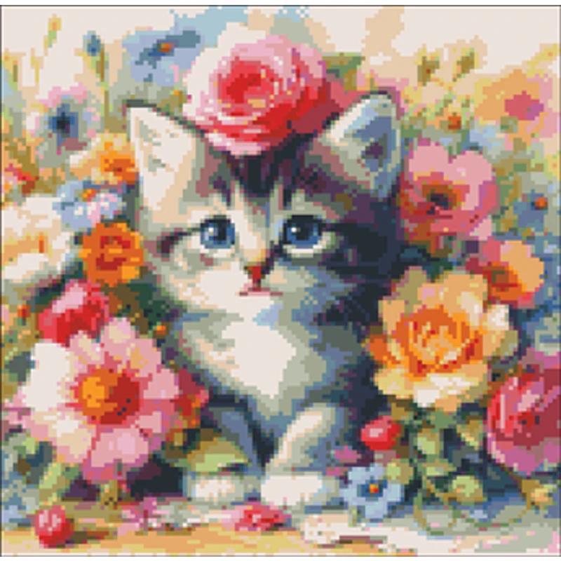 

2025Новый стиль Наборы для вышивки крестом Котик в цветке HD Узор 11CT DMC Нить DIY Набор для ручной вышивки Домашний декор Подарок