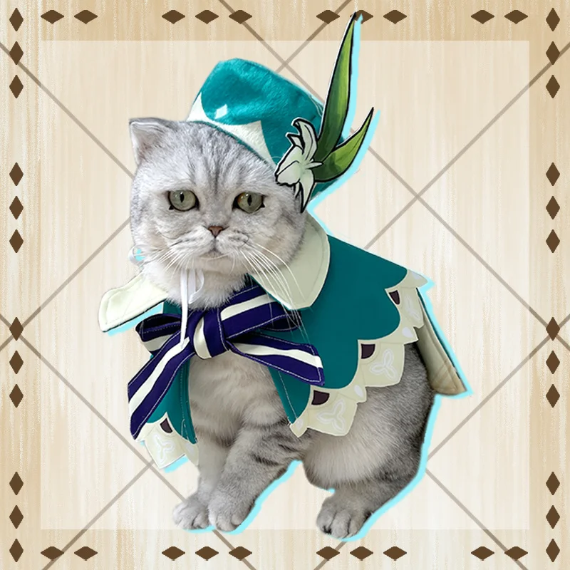 Genshin Impact Pet Cosplay Venti Cats Clothes Cat Venti Cloak Game Barbatos Puppy Cloth Cloak