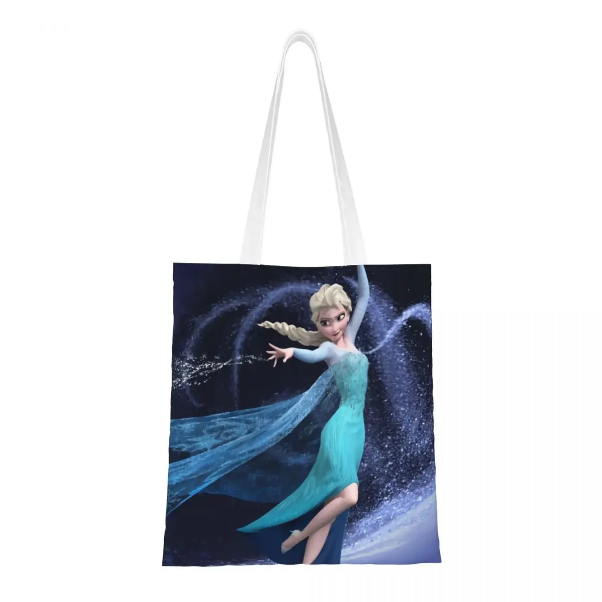 Custom Cute Printed Cartoon Frozen Shopping Tote Bag Recycling Canvas Shoulder Shopper Animation Elsa Handbag