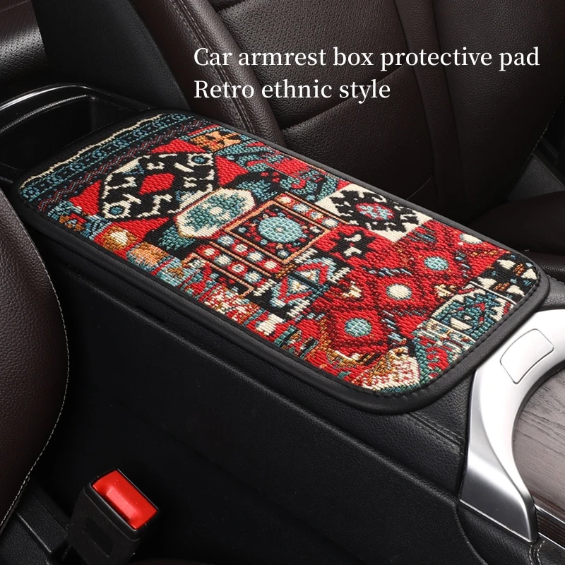 

Car center armrest box decorative mat linen retro ethnic style cleaning mat