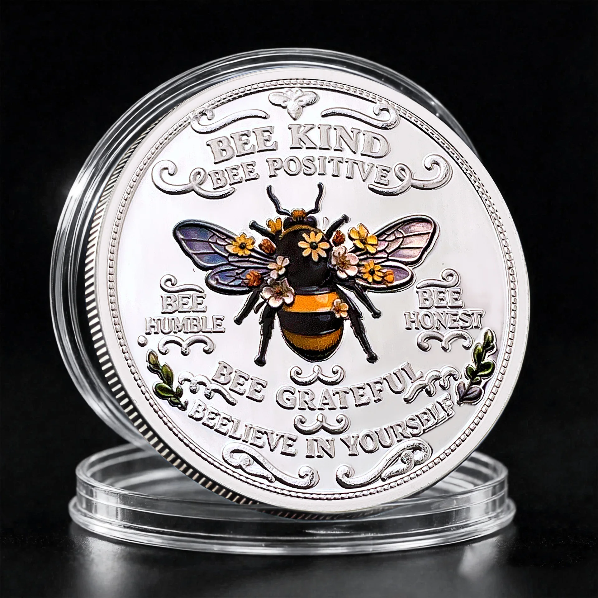 Bee Kind Bee Positive Commemorative Coin Souvenir Inspirational Bee Sunflower Challenge Coin, Motivational Gift