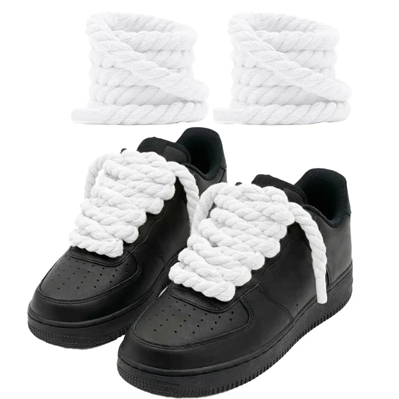 10mm Thick Rope Shoe Laces for AF1 Sneakers Canvas Shoes, Chunky Braided Cotton Shoe Strings, Fashion Oversized Shoe Accessory