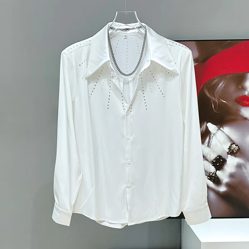 PFHQ قميص رجالي بأكمام طويلة تصميم وسادة الكتف عادية 2025 الربيع بدوره إلى أسفل طوق الفاخرة الذكور بلايز 21E5189