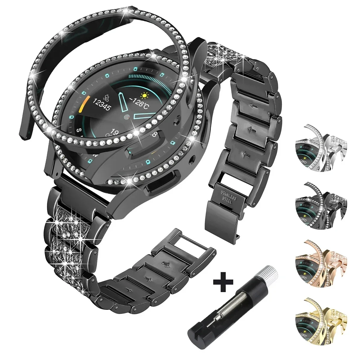 Metallarmband + Hülle für Samsung Galaxy Watch7 6 5 4 40 mm 44 mm Band Damen Edelstahl Diamant Armband & Cover Bumper Zubehör