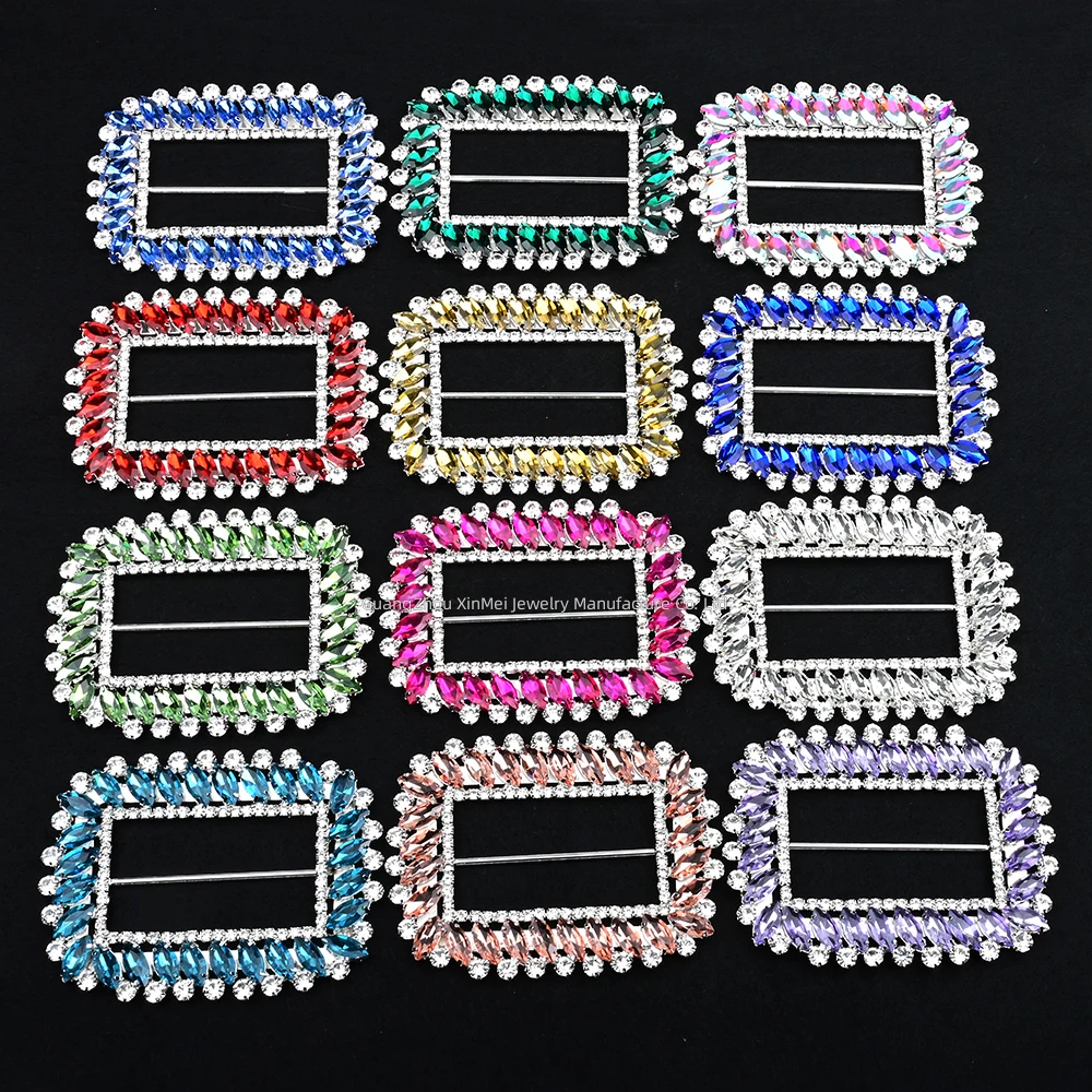Big Alloy Metal Crystal Belt Button Rectangle Rhinestone Buckle for Wedding Chair Sash Dress Shoes Diy Decoration Accessories