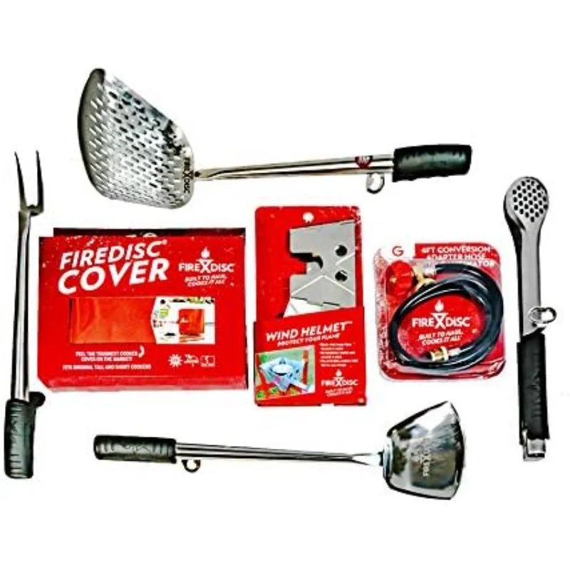 Firedisc Access Bundle 4-Ft. Black Lp Conversion Adapter Hose With Gauginator Bundle With Scoop Spatula, Slotted Spatula, Grill