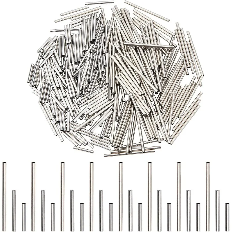 

300pcs 3 Sizes Long Tube Beads Metal Loose Beads Stainless Steel Bugle Beads 10/15/25mm Spacers Bar Column Bead Noodle