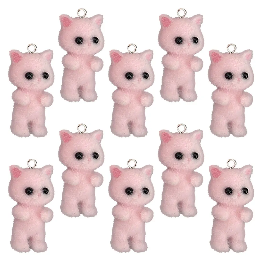 

10 Pcs Cat Charms Flocking Keychain Necklace Pendant Bracelet Earring Accessories Cartoon Charm for Valentine