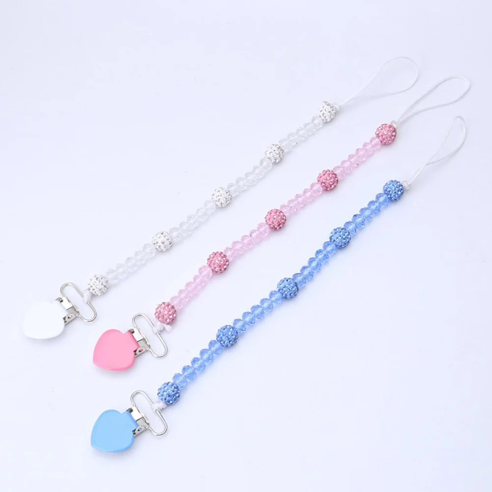 Infant Pacifier Clips Beaded Baby Soother Universal Pacifier Holder for Pacifier in All Style(Pink)