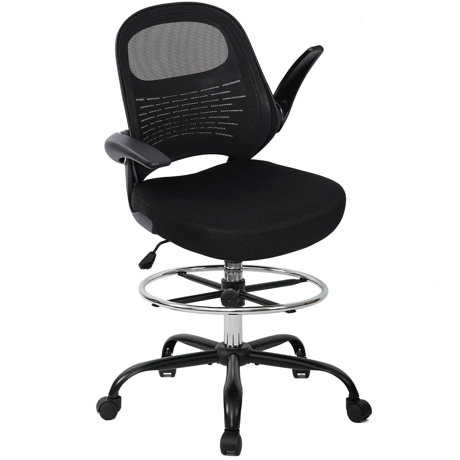 Tall Ergonomic Drafting Chair with Flip-Up Armrests, Lumbar Support, Adjustable Footrest, Mesh, Standing Desk, Customized