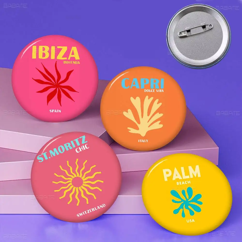 ميامي بيتش إيبيزا كابري بوندي ميكونوس صفيح لينة زر دبوس بروش شارة معدنية مخصصة مجوهرات اكسسوارات قبعة حقيبة التلبيب