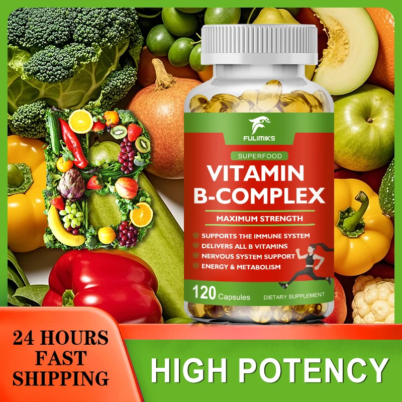 مكملات فيتامين B-complex (B12 B1 B2 B3 B5 B6 B9 حمض الفوليك والبيوتين) لتخفيف التوتر والمزاج وكبسولة دعم الجهاز المناعي