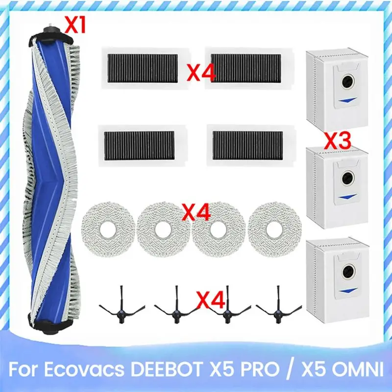 ABJI-164PCS Replacement Parts For ECOVACS DEEBOT X5 PRO / X5 Pro OMNI Vacuum Cleaner Mop Cloth Hepa Filter Main Side Brush