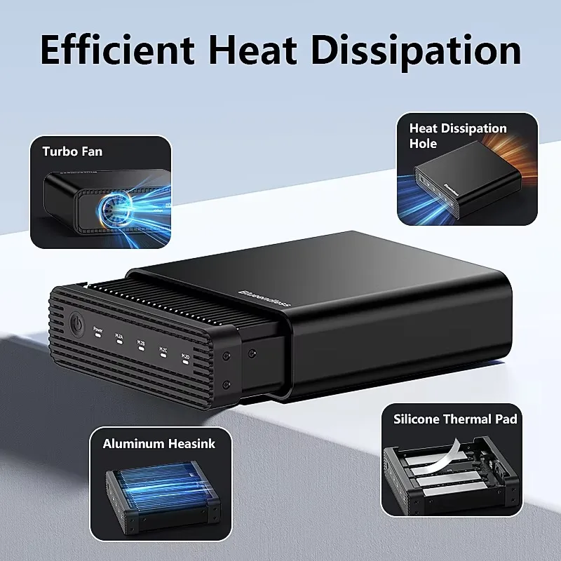 Aluminum M2 4-Bay USB4 External NVME SSD Enclosure M.2 NVME 4 Bay 40Gbps M.2 NVME RAID SSD Enclosure Case with Cooling Fan view 6