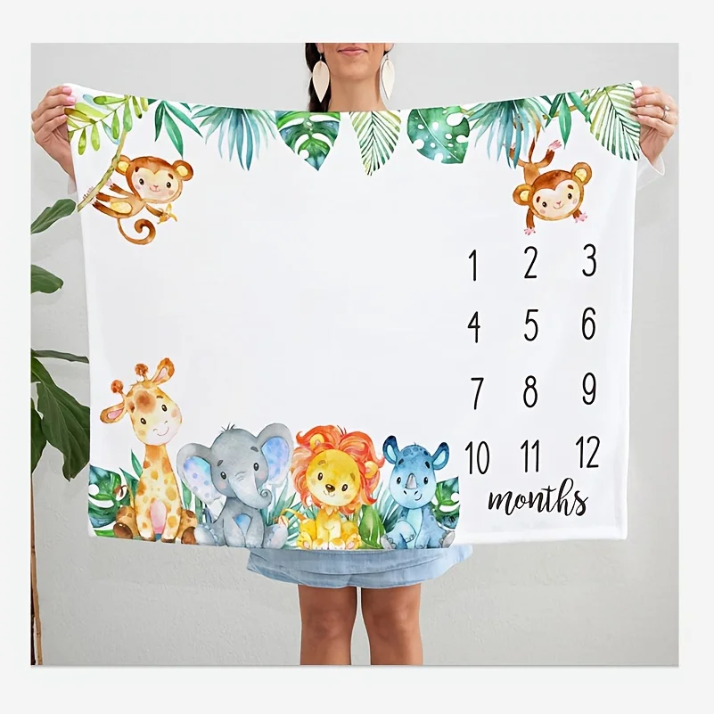 VIKAMA Kocyk do sesji zdjęciowych niemowląt z motywem zwierząt z kreskówek, do sesji na pełnię księżyca, chrztu, pamiątkowy, do oznaczania etapów wzrostu, kalendarz wzrostu