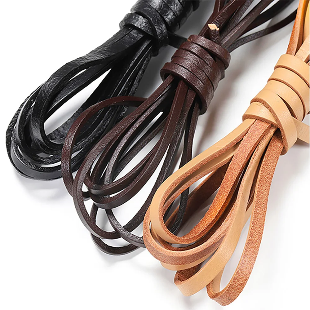 2 Meter 3 Farben Retro Echtlederband 2-10 mm Flachstrang Rindsleder Seil Passend für Halskette Armbänder DIY Schmuckzubehör