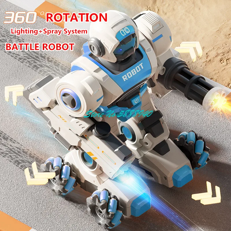 Electric 360° Rotation Launch Bullet Remote Control Robot 2.4G LED Lighting Sound Simulation Smoke Smart Sensing Rc Robot Toy