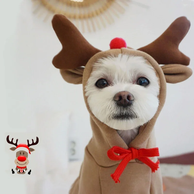 Cute Elk Dog Clothes Reindeer S/M/L Dogs Hoodies Warm Pet Clothing Puppy Cat Costume Coat Chihuahua Mouse Cheese Jacket Suit