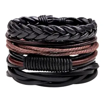 4개 세트 남성용 가죽 꼬임 팔찌, 에스닉 스타일의 다층 손목 밴드, 친구, 연인, 생일 선물로 좋습니다. 8 best sales 랩 브레이슬릿 - №6