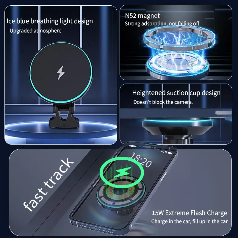 Magnetic Car Wireless Charger Mount for iPhone 12 13 14 15Pro Max Mini Air Vent Car Phone Holder Stand Fast Charging Station C38