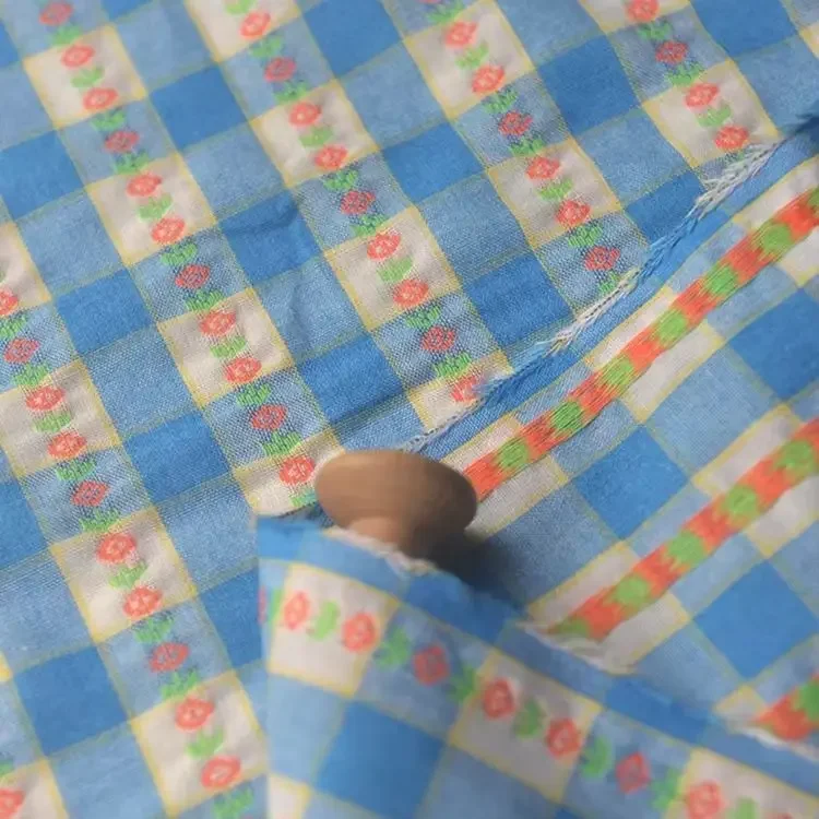 

140x50 см оранжевая цветочная сине-белая хлопково-льняная ткань в клетку для летних кардиганов своими руками, рубашек, платьев и юбок, ткань для шитья