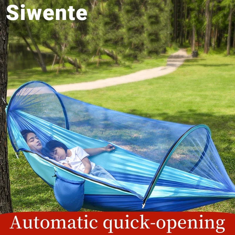 Nylon Hammock with Mosquito Net Outdoor Anti-mosquito Automatic Quick-opening Swing Hammock Children Adult Anti-rollover Camping