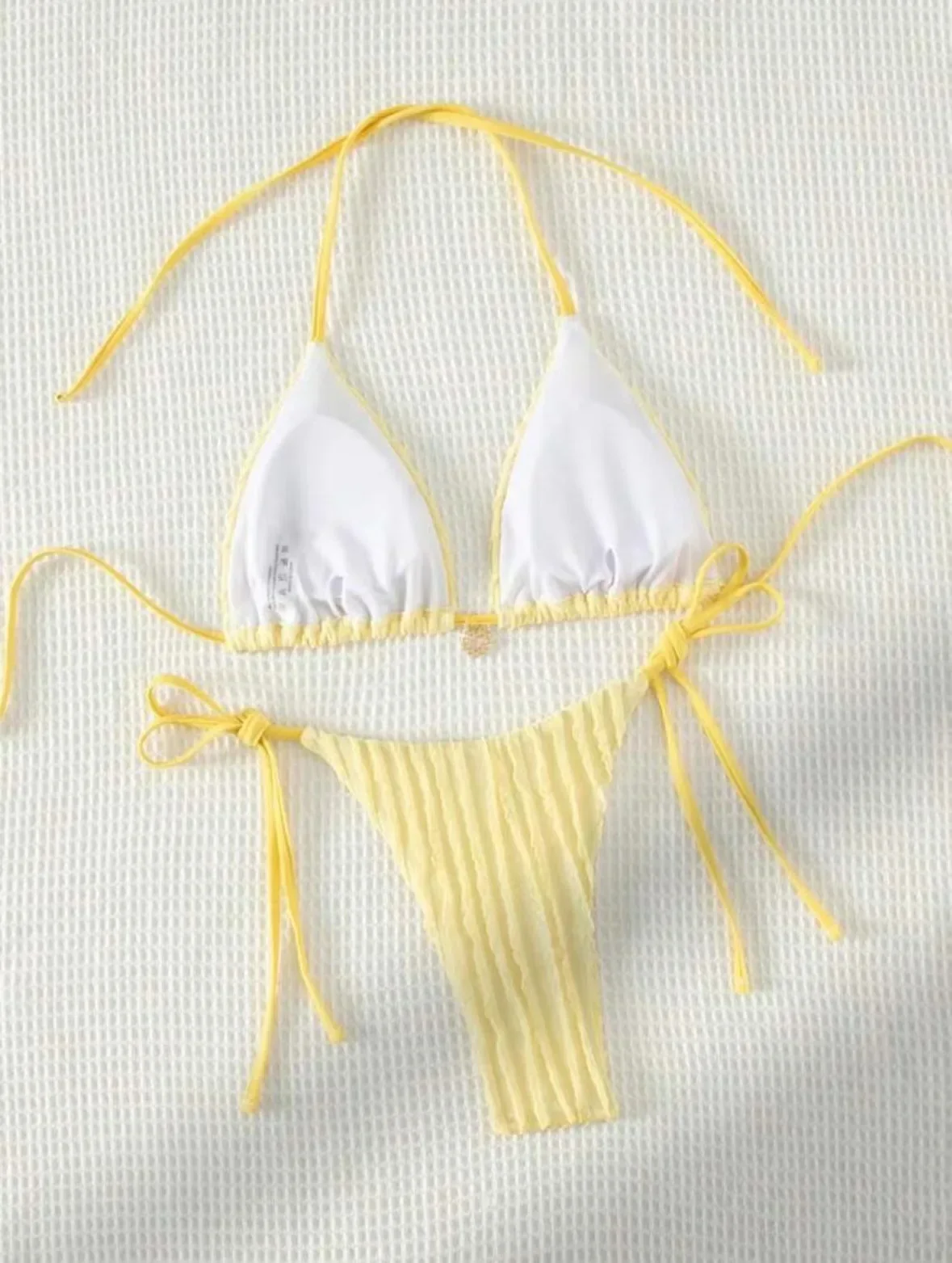 Women yellow micro mini string bikini sets two pieces tie halter thong swimsuit Swimwear bathing suit beach outfits biquini