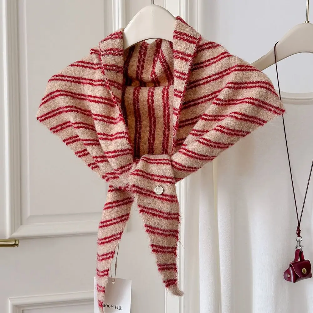 Temperament Stripe Striped Triangle Scarf Neck Warmer Triangular Wool Blend Headscarf Retro Korean Turban Women