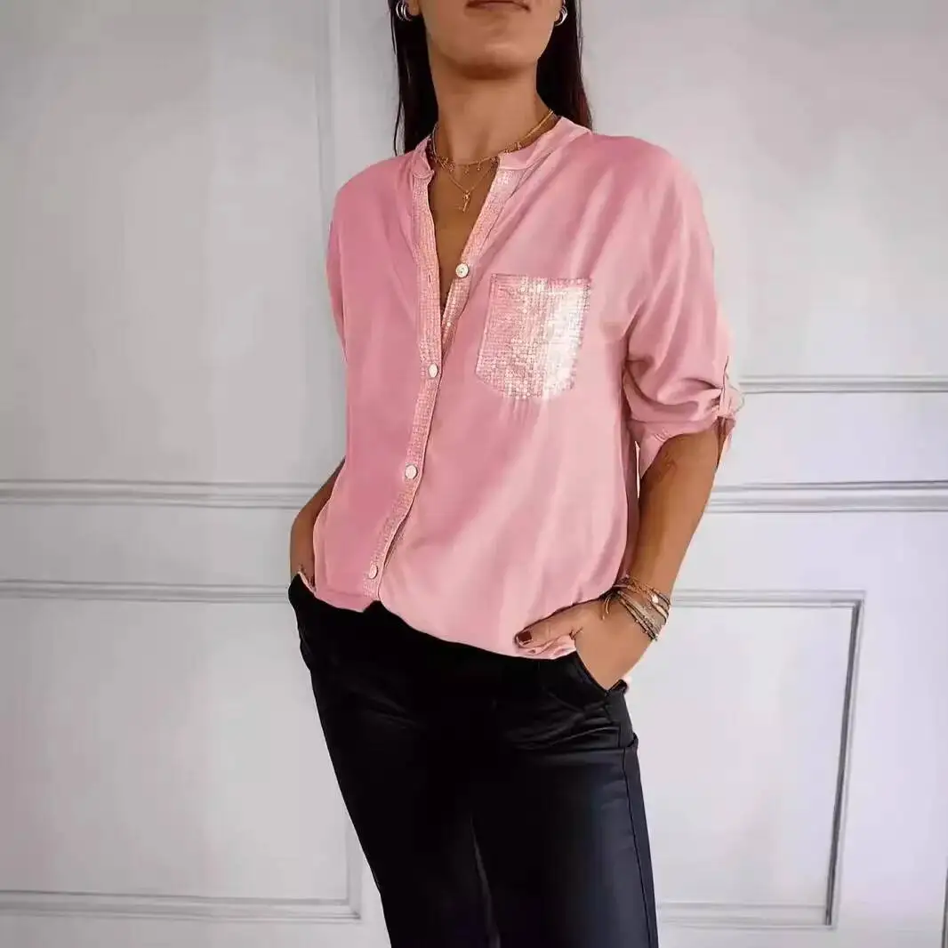 

Women Long Sleeve Shirts 2025 Commuter Style Sequin Fashion Shirt Women's Slim Fit Business Blouse For Spring Summer Autumn