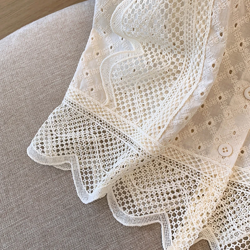 Elegant Embroidery Blouse Women Spring Summer Flying Sleeve Hollow Out Tops Shirts Blusas Mujer