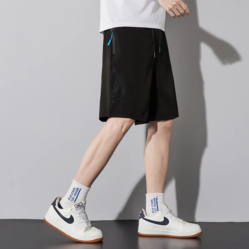 Men's Zipper Shorts Five-Quarter Length Fitness Running Beachwear Quick Dry Casual Pants Summer Breathable Cool Quick Drying 7XL