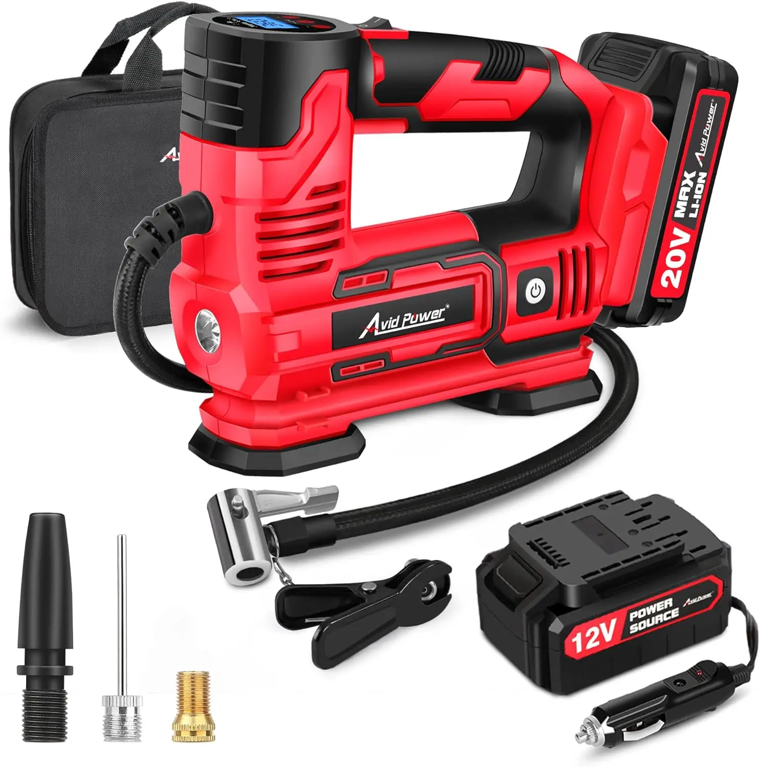 

Portable Cordless Tire Inflator with Digital Gauge, 20V Battery & 12V Adapter, Fast Inflation for Cars and More