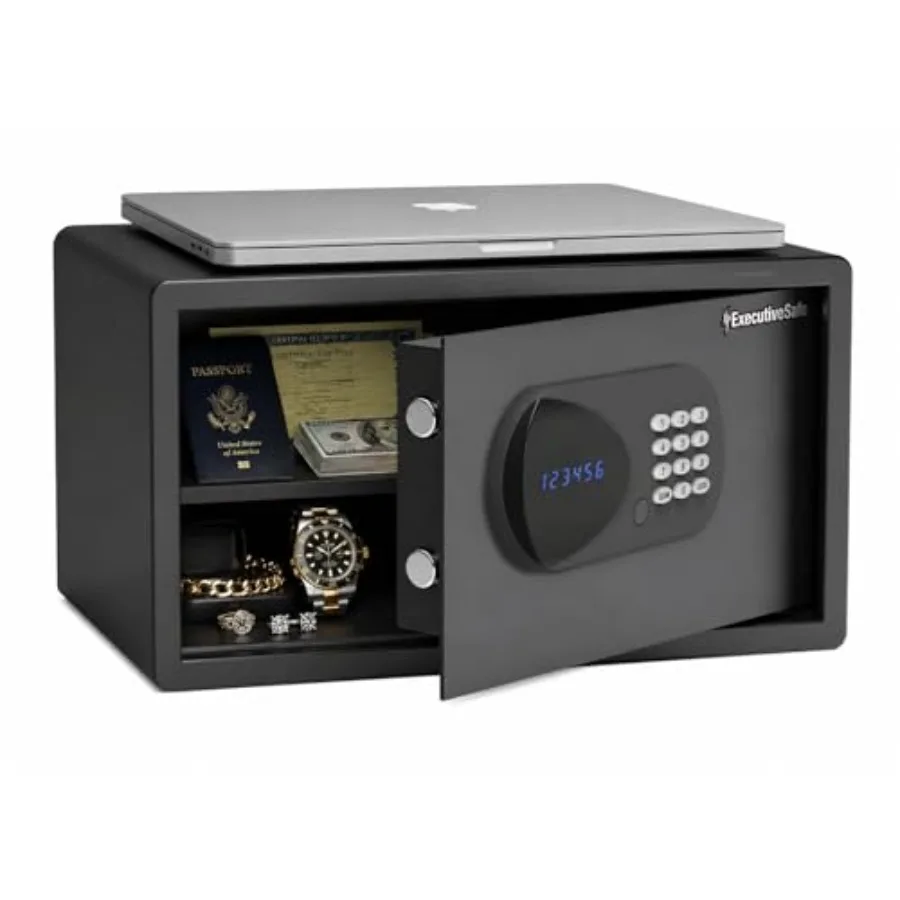 

Large digital laptop safe box for home, office hotel use black steel with electronic keypad, motorized bolts, LED display, USB