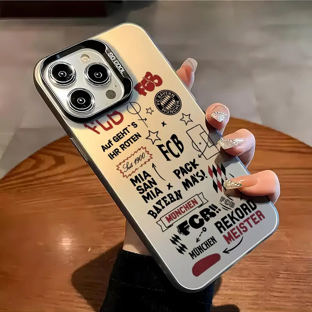 F-FC بايرن ميونيخ جراب هاتف آيفون 15 16 17 زائد X XR XSMAX موضة ماتي أورورا الليزر التدرج غطاء مقاوم للصدمات