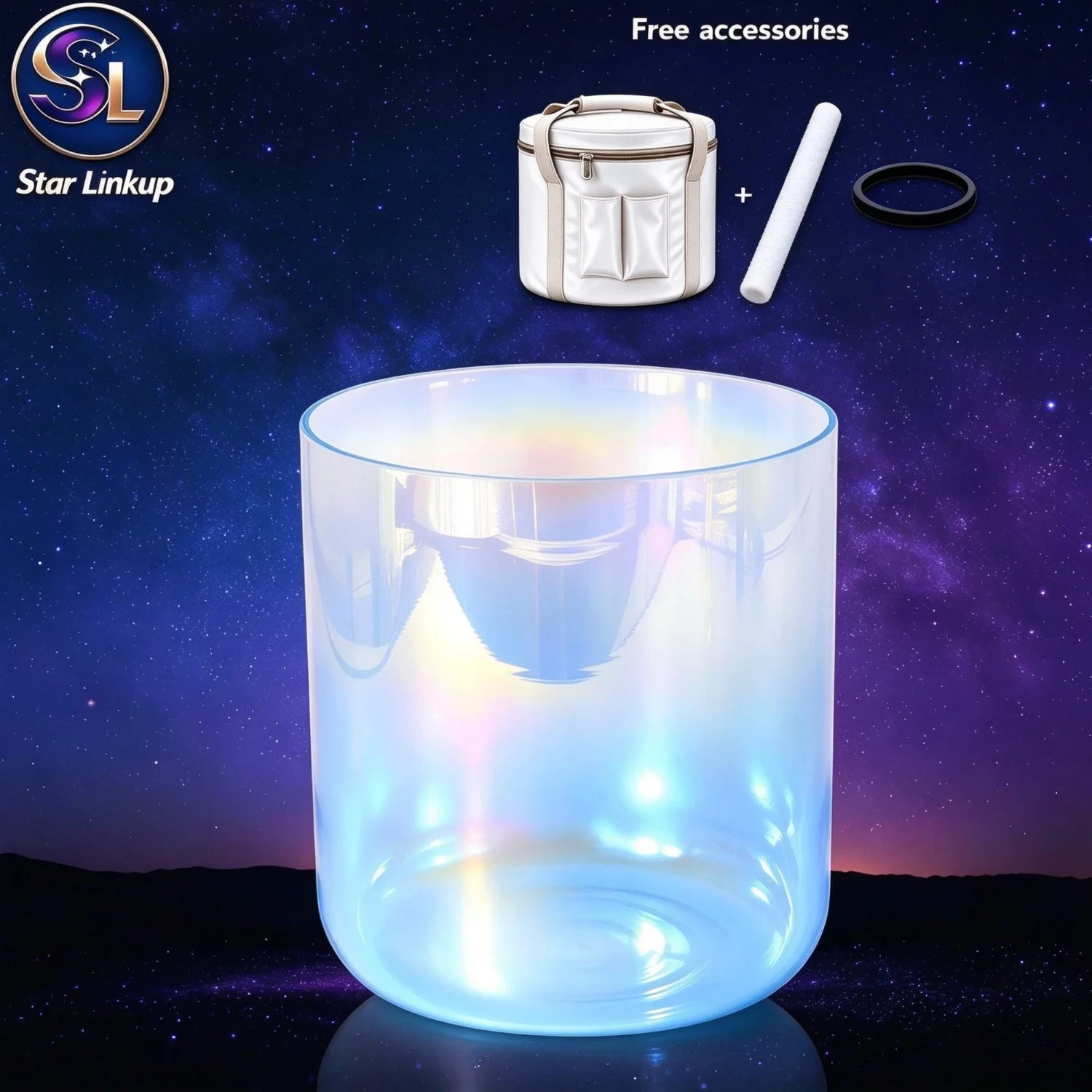 Aurora Blue Alchemy Quartz Crystal Singing Bowl with Carry Bag Mallet O-ring Sound Healing Yoga Meditation Instrument