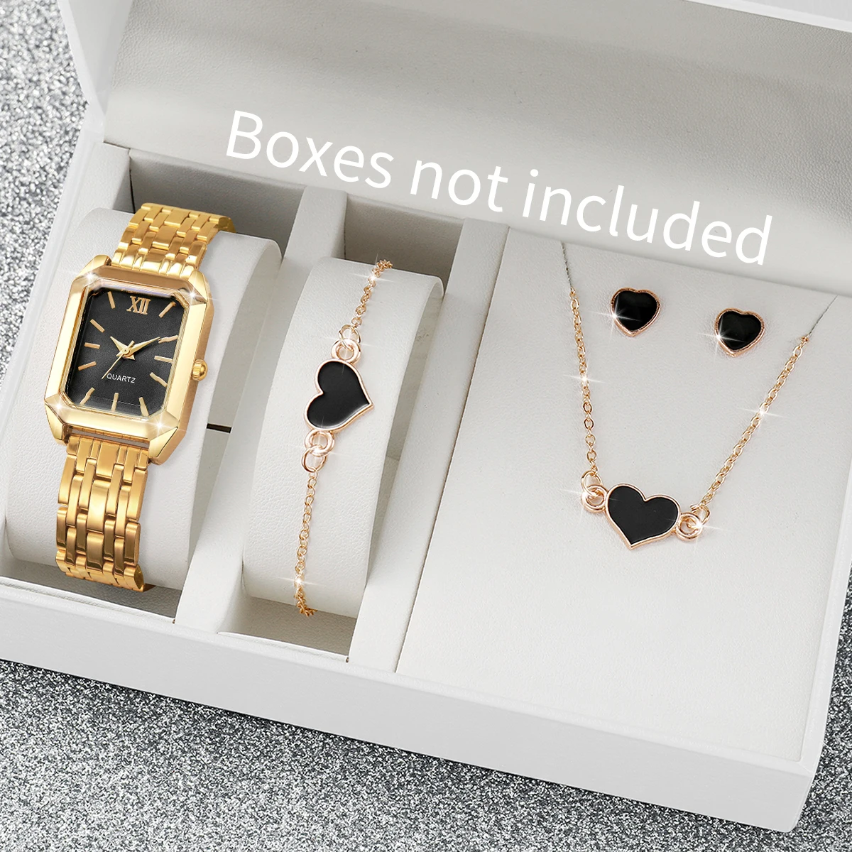 2/5PCS Fashion Roma Dial Women Watches Heart Jewelry Set Ladies Elegant Alloy Strap Quartz Wristwatch Reloj Mujer (Without Box)